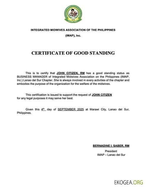 Modèle Word et PDF de certificat de bonne réputation des Philippines, version 2